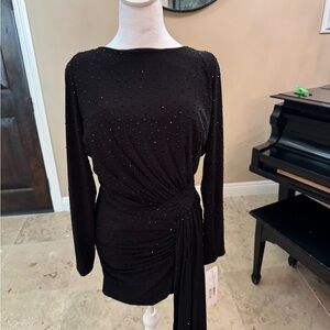 Jovani Black Long Sleeve Dress with Rhinestone Detail